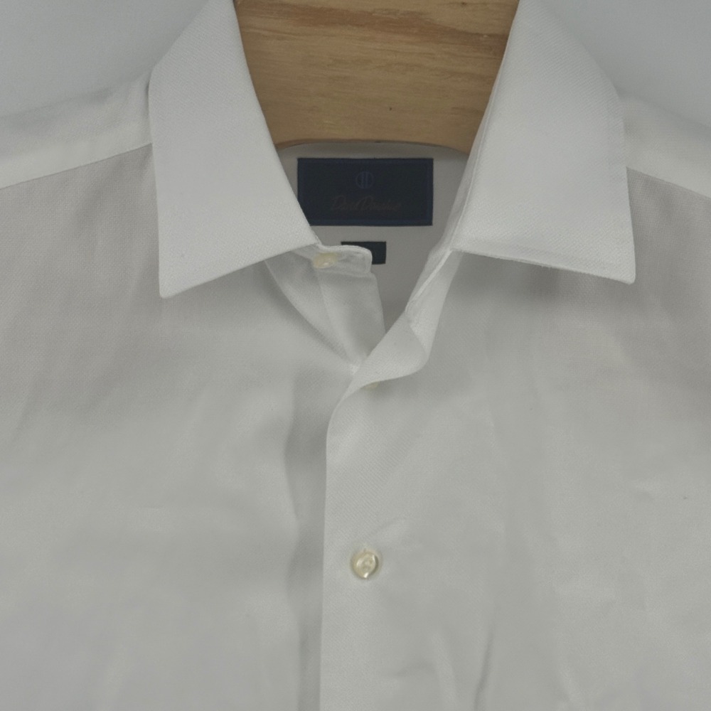 David Donahue White Trim Fit Dress Shirt Mens 16 34/35 Cotton Spread Collar